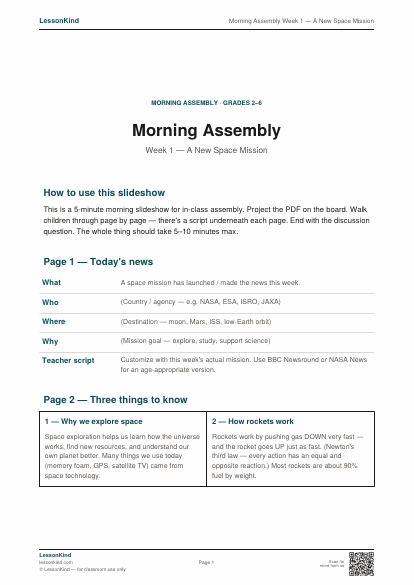 Preview of Morning Assembly Week 1 — A New Space Mission