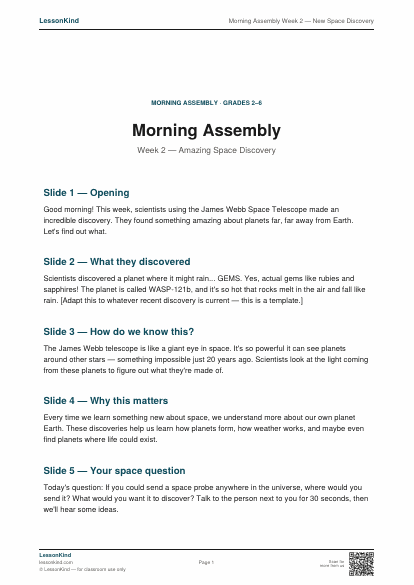 Preview of Morning Assembly Week 2 — New Space Discovery