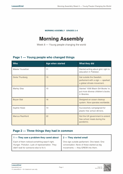 Preview of Morning Assembly Week 8 — Young People Changing the World