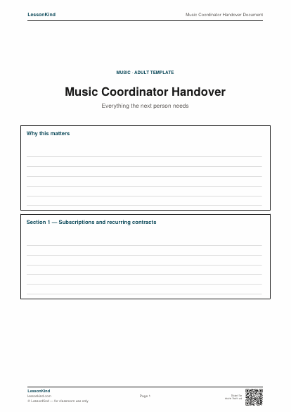 Preview of Music Coordinator Handover Document