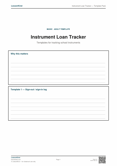 Preview of Instrument Loan Tracker — Template Pack