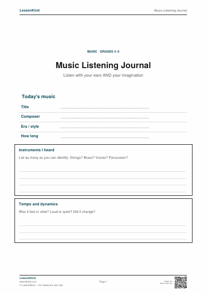 Preview of Music Listening Journal