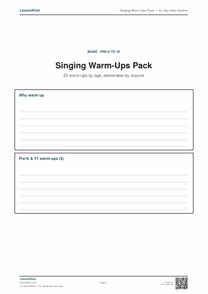Preview of Singing Warm-Ups Pack — for any class teacher