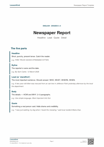 Preview of Newspaper Report Template