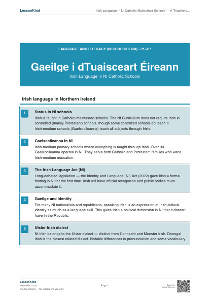 First page preview of Irish Language in NI Catholic-Maintained Schools — A Teacher's Guide