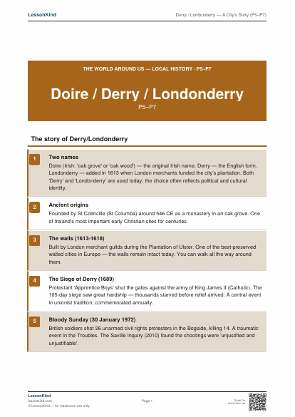 First page preview of Derry / Londonderry — A City's Story (P5–P7)