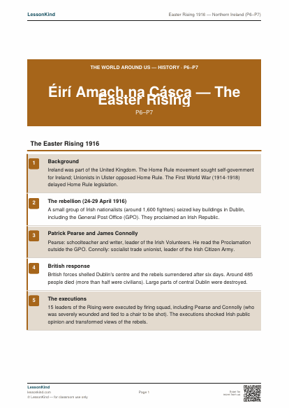 First page preview of Easter Rising 1916 — Northern Ireland (P6–P7)