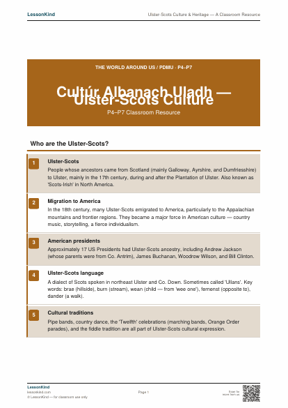 First page preview of Ulster-Scots Culture & Heritage — P4/P7