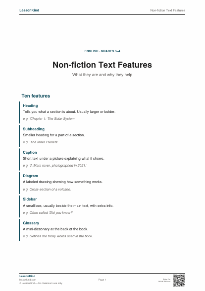 Preview of Non-fiction Text Features