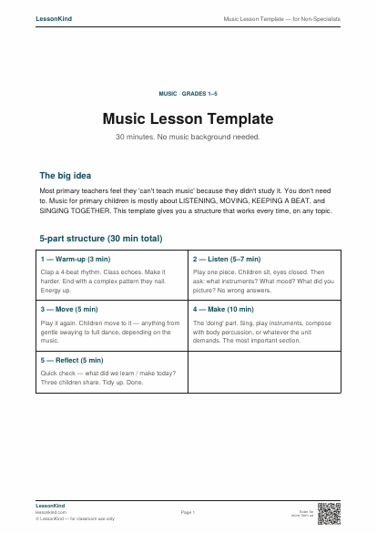 Preview of Music Lesson Template — for Non-Specialists