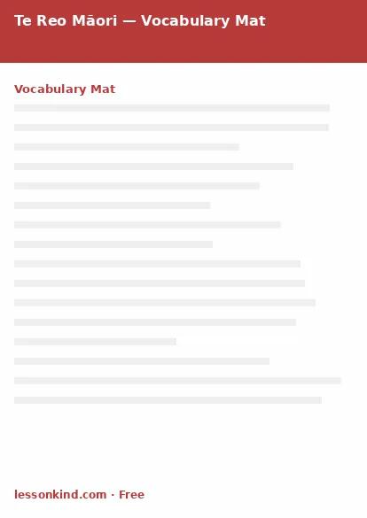 First page preview of Te Reo Māori — Vocabulary Mat