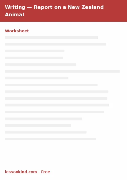 First page preview of Writing — Report on a New Zealand Animal
