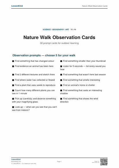 Preview of Nature Walk Observation Cards