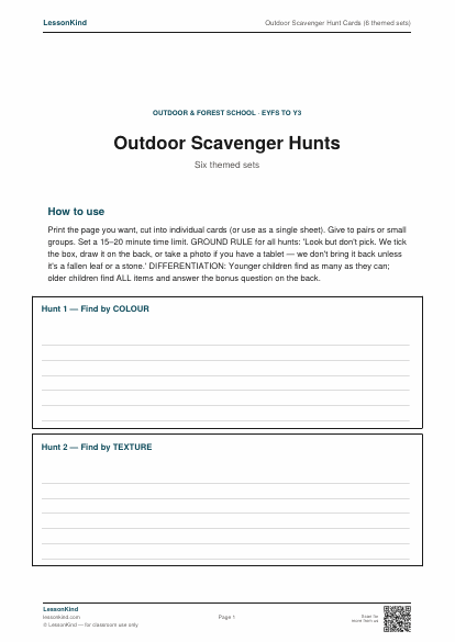 Preview of Outdoor Scavenger Hunt Cards (6 themed sets)