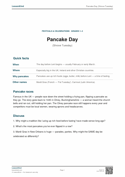 Preview of Pancake Day (Shrove Tuesday)