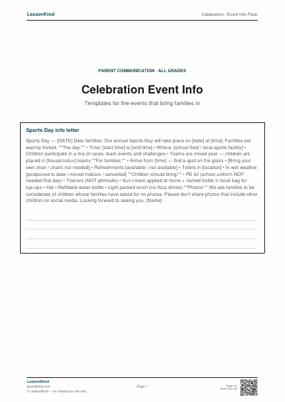 Preview of Celebration / Event Info Pack