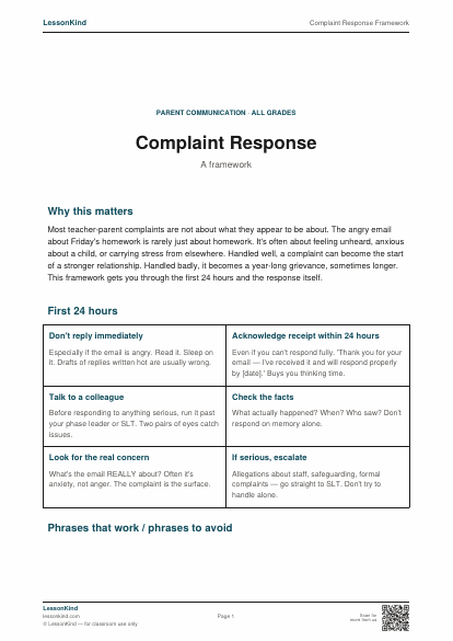 Preview of Complaint Response Framework