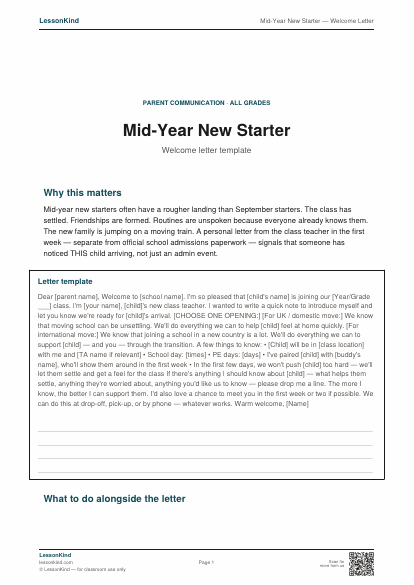 Preview of Mid-Year New Starter — Welcome Letter