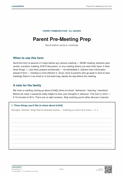 Preview of Parent Pre-Meeting Prep Form