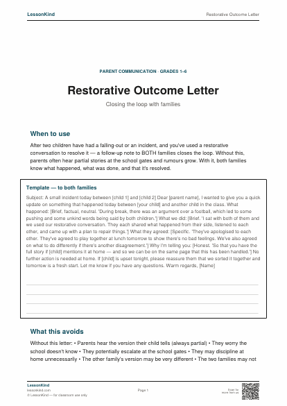 Preview of Restorative Outcome Letter
