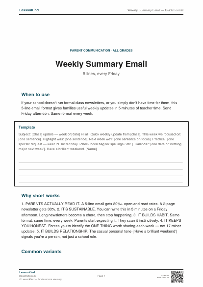 Preview of Weekly Summary Email — Quick Format