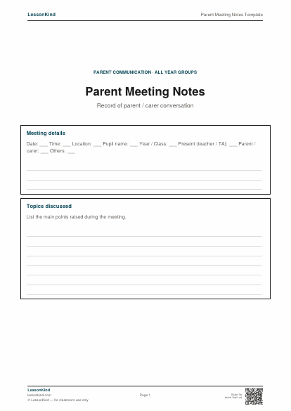 Preview of Parent Meeting Notes Template