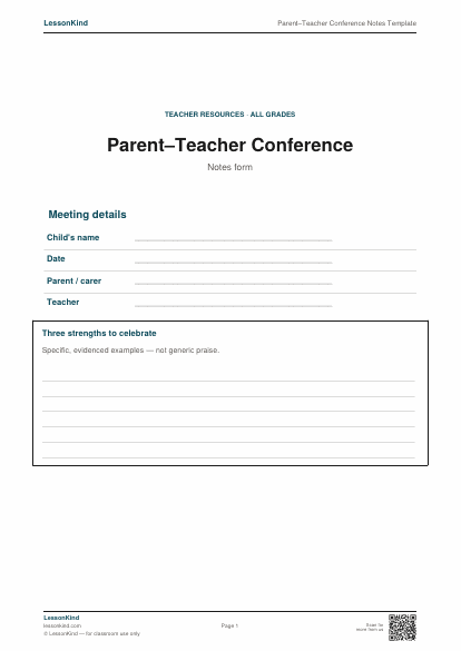 Preview of Parent–Teacher Conference Notes Template