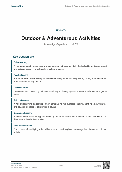 Preview of Outdoor & Adventurous Activities Knowledge Organiser
