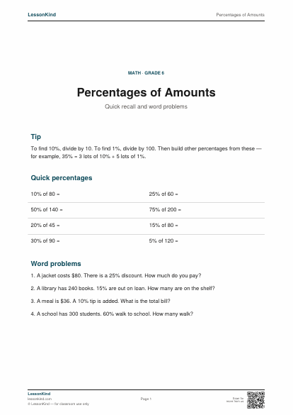 Preview of Percentages of Amounts