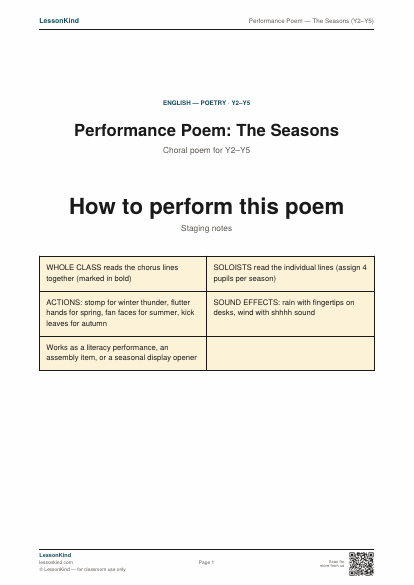 Preview of Performance Poem — The Seasons (Y2–Y5)