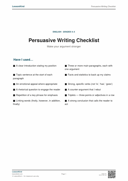 Preview of Persuasive Writing Checklist