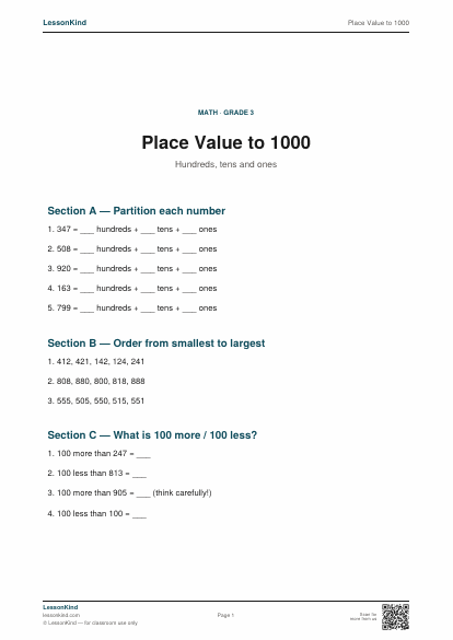 Preview of Place Value to 1000