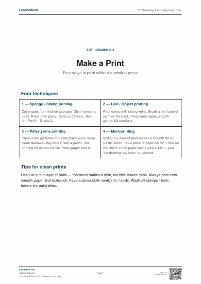 Preview of Printmaking Techniques for Kids