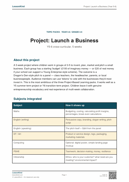 Preview of Project: Launch a Business (Year 5-6)