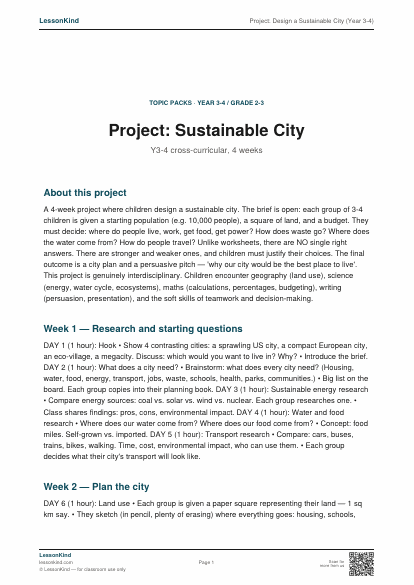 Preview of Project: Design a Sustainable City (Year 3-4)