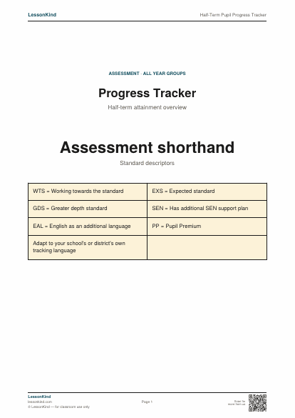 Preview of Half-Term Pupil Progress Tracker