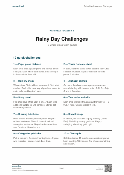 Preview of Rainy Day Classroom Challenges