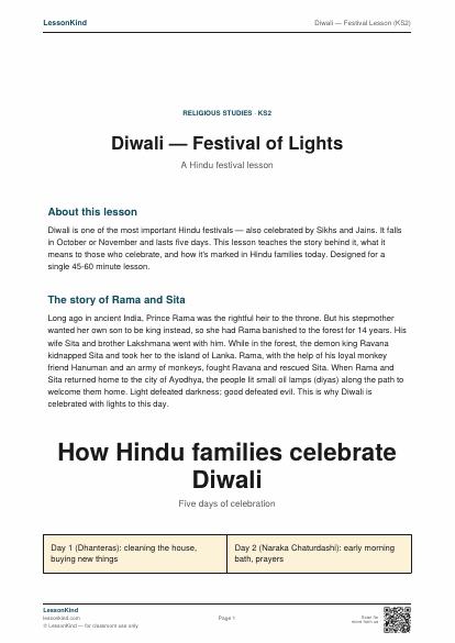 Preview of Diwali — Festival Lesson (KS2)