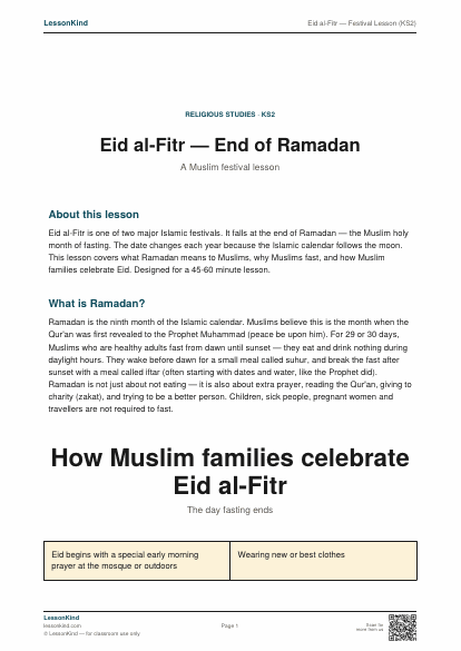 Preview of Eid al-Fitr — Festival Lesson (KS2)
