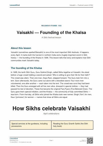 Preview of Vaisakhi — Festival Lesson (KS2)