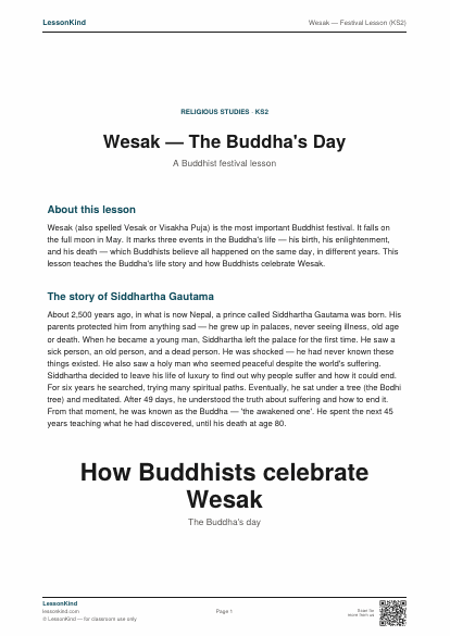 Preview of Wesak — Festival Lesson (KS2)