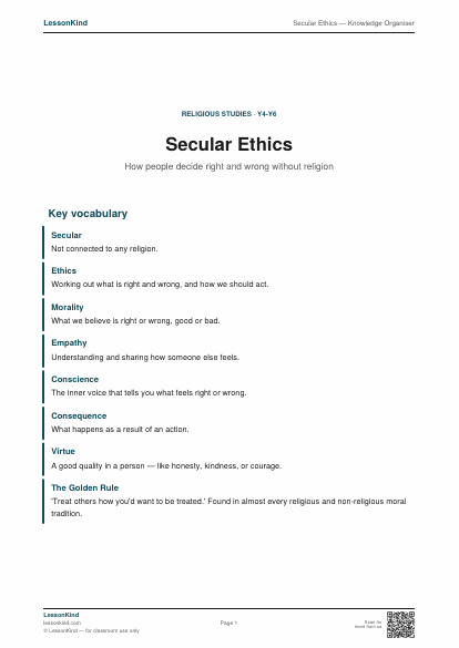 Preview of Secular Ethics — Knowledge Organiser