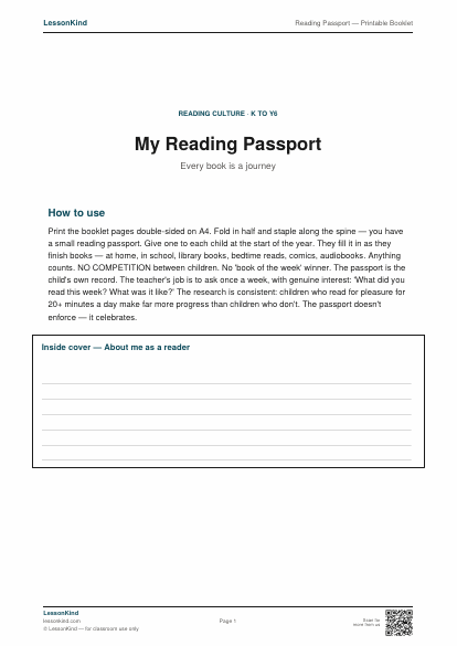 Preview of Reading Passport — Printable Booklet
