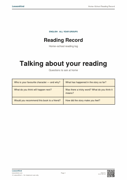 Preview of Home–School Reading Record
