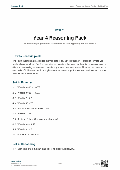 Preview of Year 4 Reasoning &amp; Problem Solving Pack