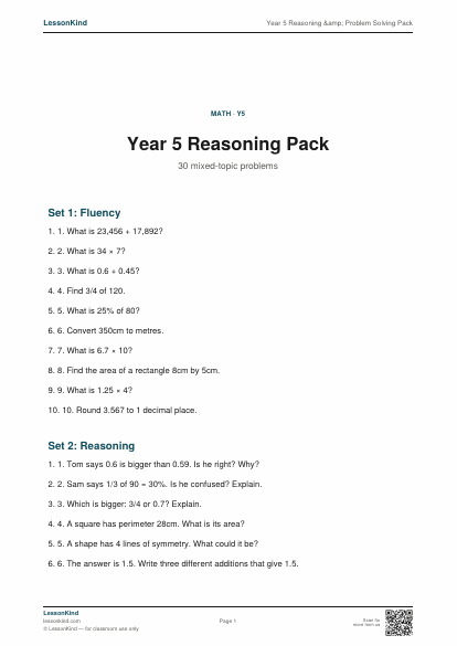 Preview of Year 5 Reasoning &amp; Problem Solving Pack