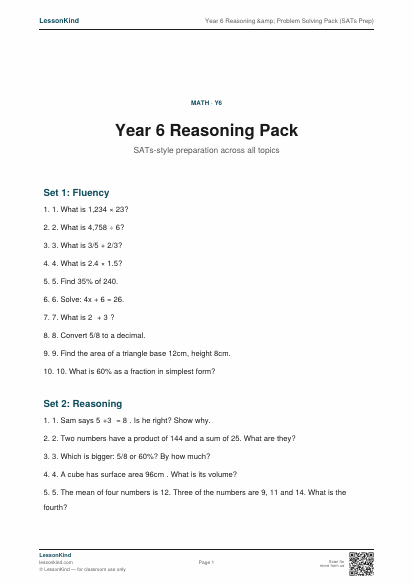 Preview of Year 6 Reasoning &amp; Problem Solving Pack (SATs Prep)