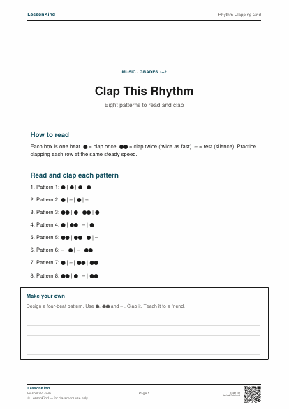 Preview of Rhythm Clapping Grid