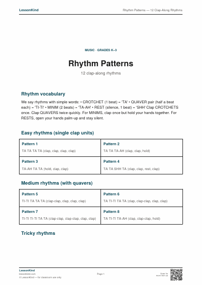 Preview of Rhythm Patterns — 12 Clap-Along Rhythms