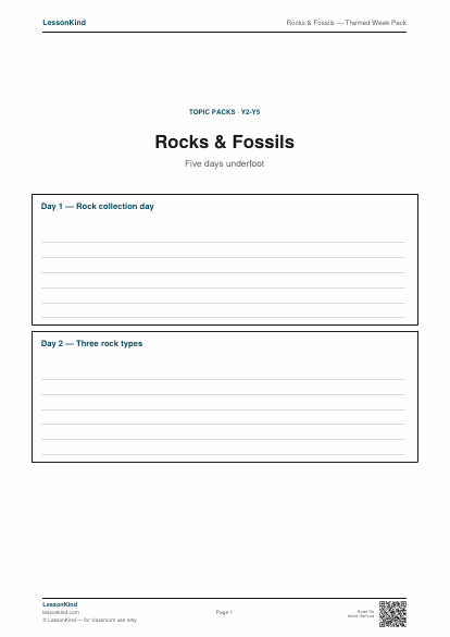 Preview of Rocks & Fossils — Themed Week Pack